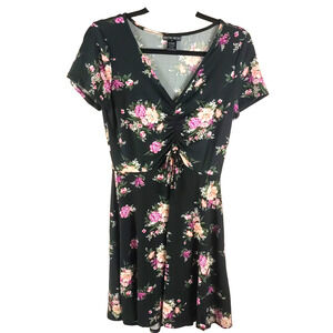 Kristen Nicole Women's Dress Size Small V Neck Short Sleeve Black Pink Floral